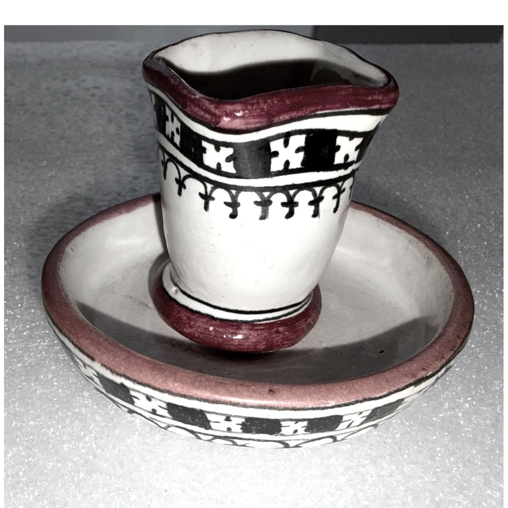 Italian Majolica Ceramic Creamer Pitcher & Saucer Set – Siena Folk Art Signed